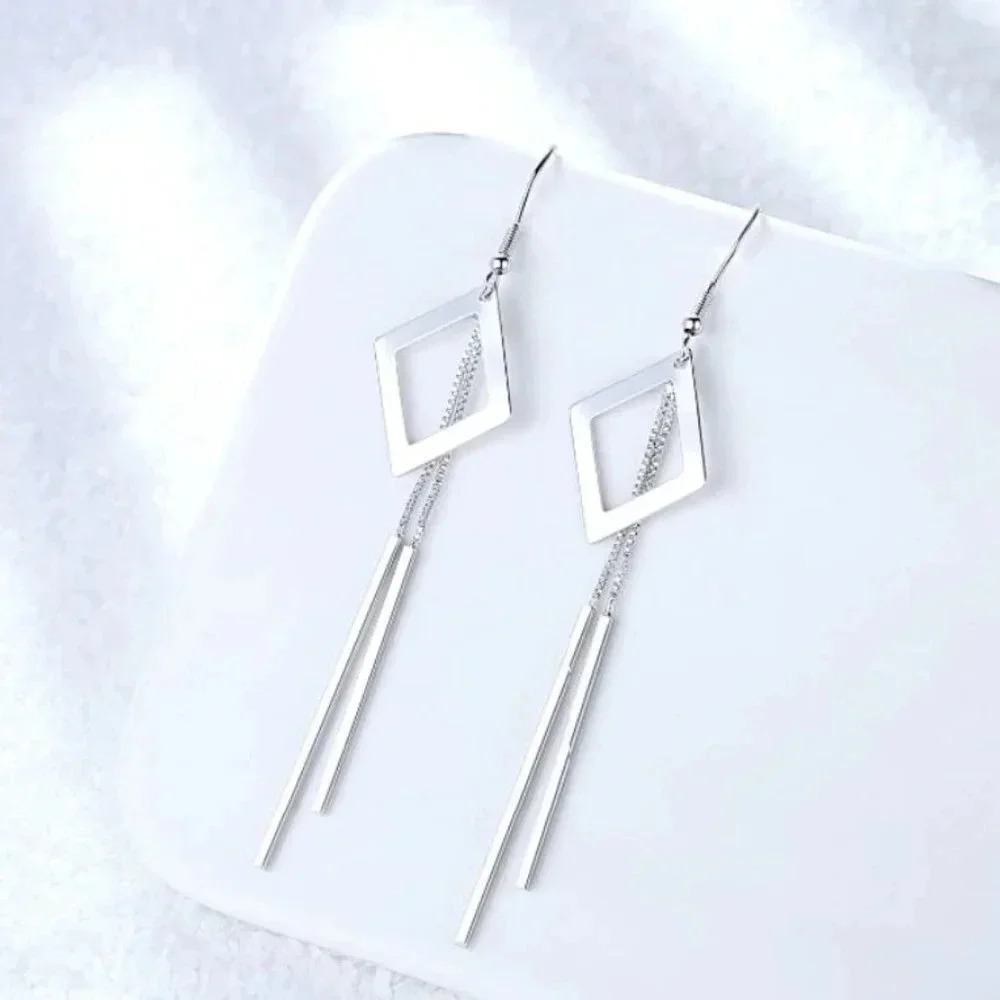 925 Sterling Silver Geometric Drop Bar Earrings